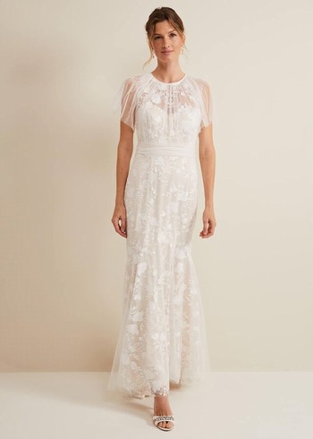 Phase Eight Delilah Mesh Embroidered Wedding Dress White USA | 3480716-UV